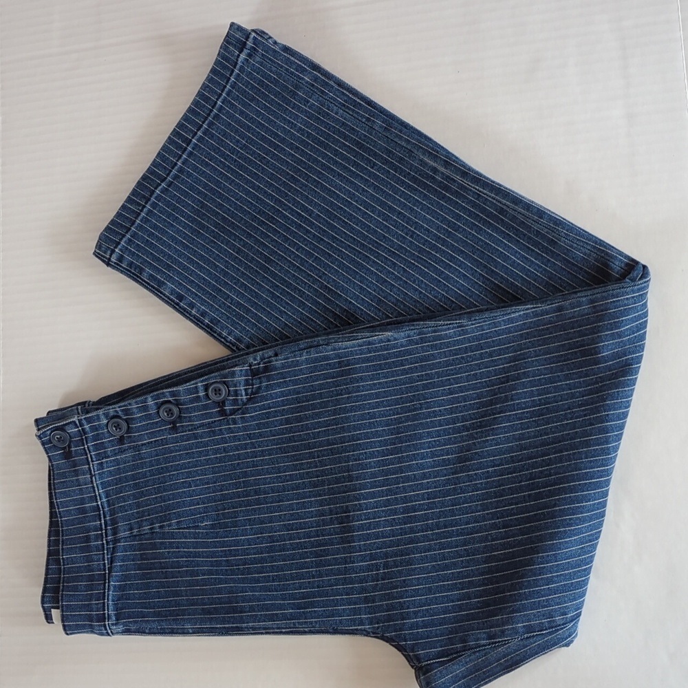 J. Crew Stripe High Rise Slim Wide Leg Crop Denim Mom Jeans W28 Blue White Gypsy